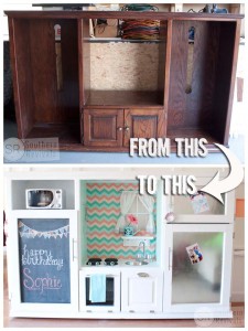 Vintage Entertainment Center Turned Spectacular Play Kitchen