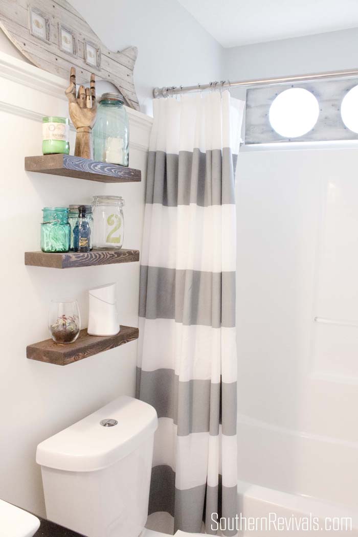 Nautical Bathroom Wall Shelf With Hooks Bathroom Shelving 