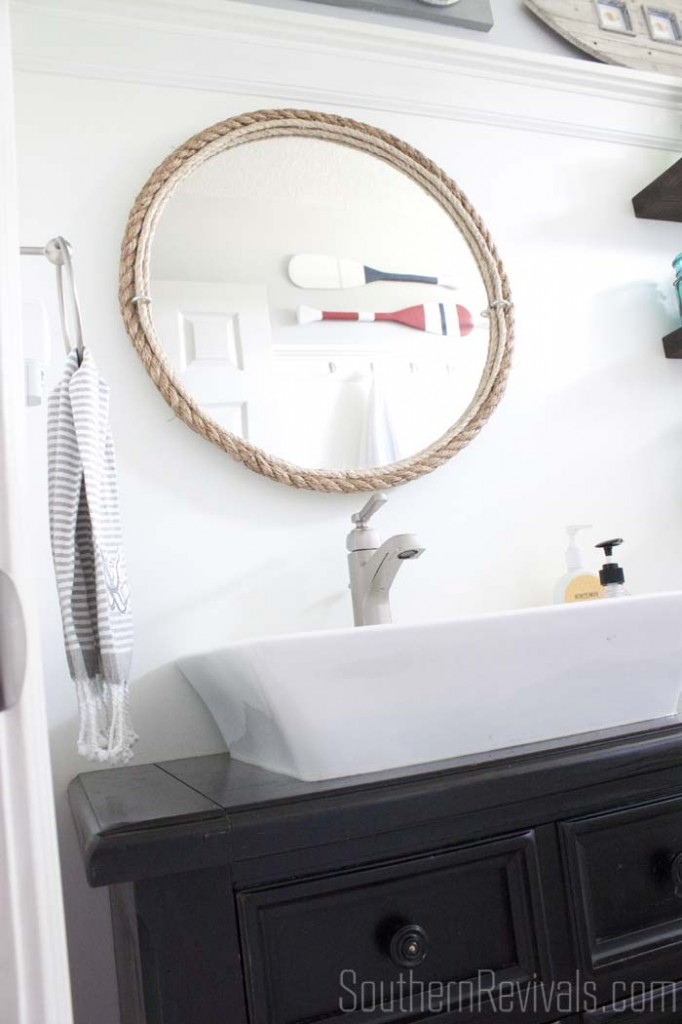 DIY Rope Bathroom Mirror Tutorial #nautical #bathroom SouthernRevivals.com