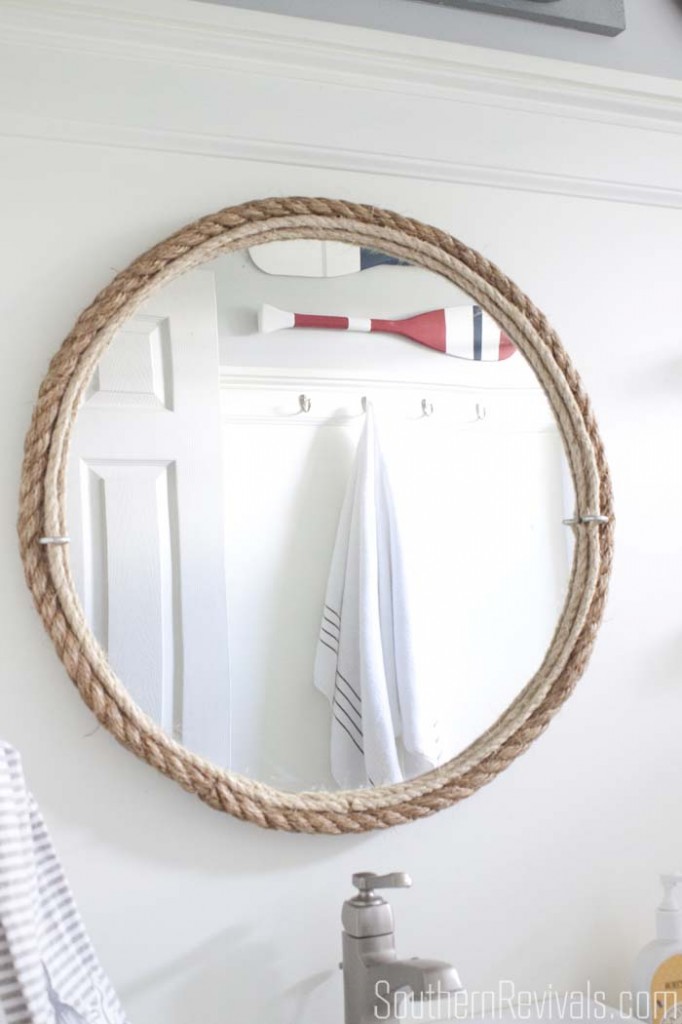 DIY Rope Bathroom Mirror Tutorial #nautical #bathroom SouthernRevivals.com