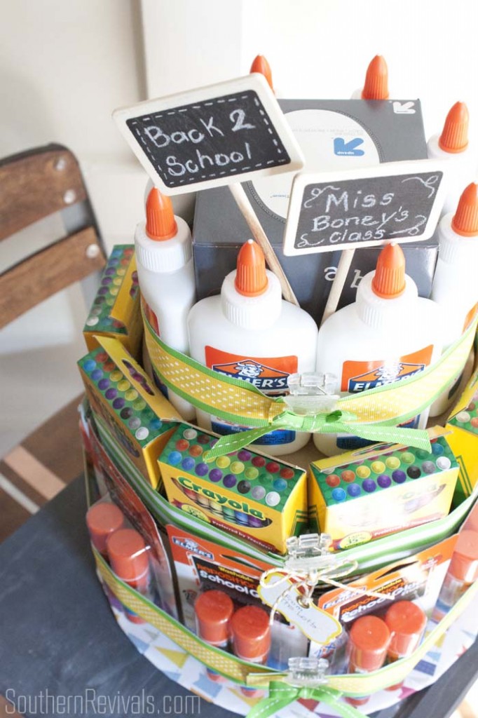 School Supplies Cake | A Teacher's Gift They'll Really Use #backtoschool #crafts #teachersgifts SouthernRevivals.com