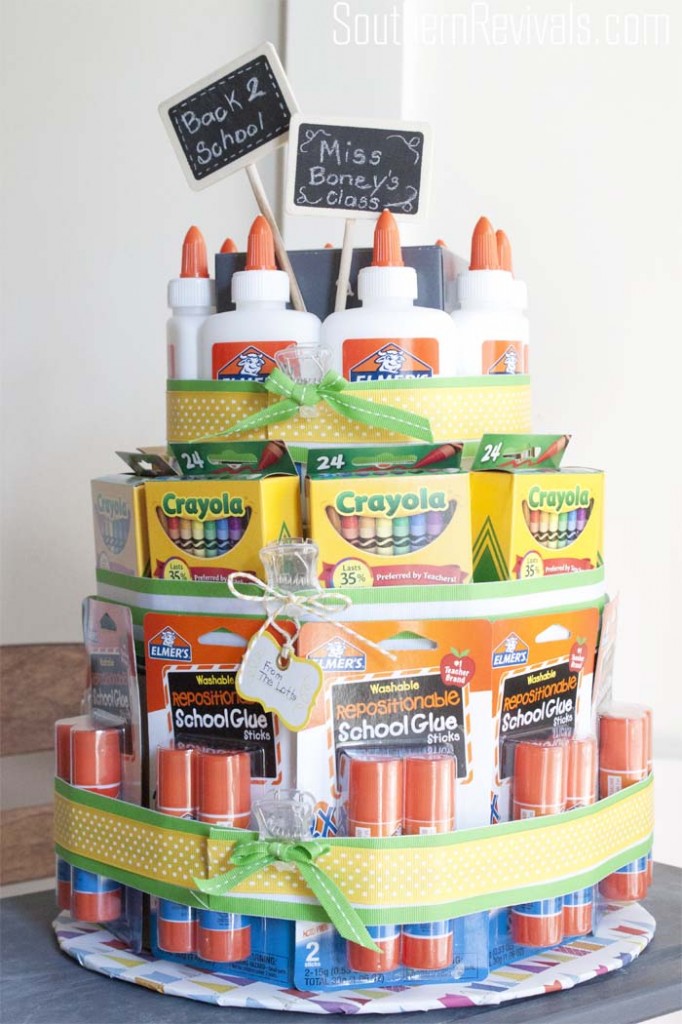 School Supplies Cake | A Teacher's Gift They'll Really Use #backtoschool #crafts #teachersgifts SouthernRevivals.com