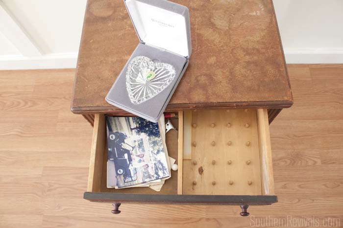 Sewing Cabinet to Bedside Table Makeover #paintedfurniture #tablemakeover #furnituremakeover