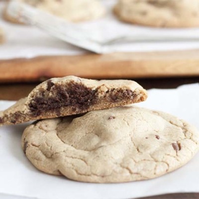 Fudge Nut Brownie Stuffed Chocolate Chip Cookies