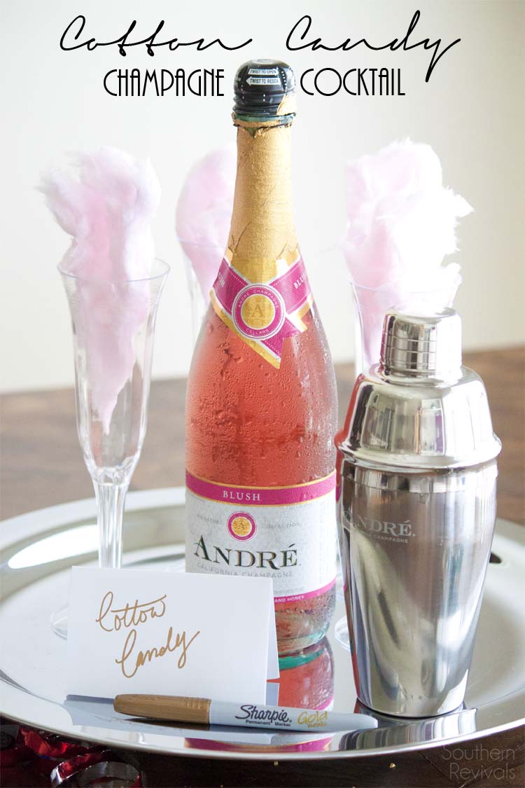Champagne isn't just for New Year's! Celebrate anytime with these easy champagne cocktails. Peach Brandy & Cotton Candy Champagne Cocktails #EpicWithAndre #ad