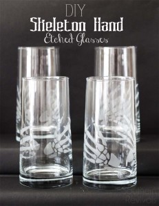 DIY Skeleton Hands Etched Glasses