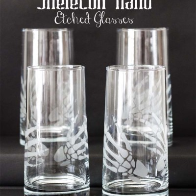 DIY Skeleton Hands Etched Glasses