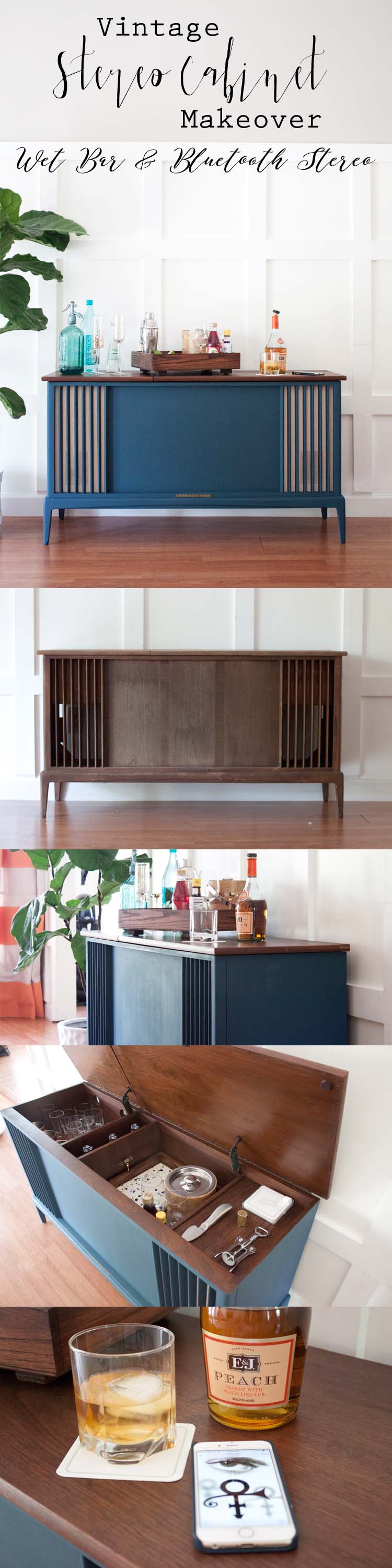 Vintage Stereo Cabinet Makeover With Bluetooth And Wet Bar