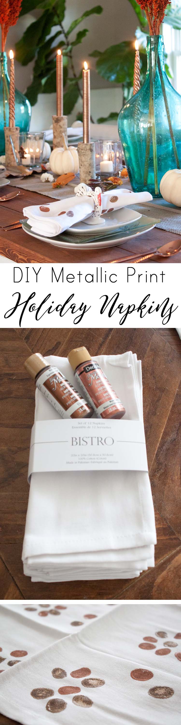 DIY Metallic Print Holiday Napkins