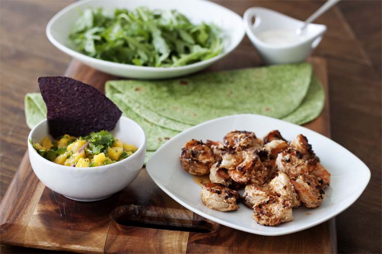 Sriracha Shrimp Wraps with Mango Salsa