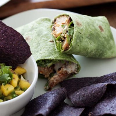 Sriracha Shrimp Wraps and Mango Salsa