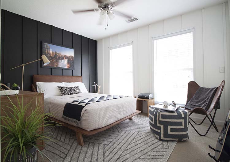 modern black and white bedroom