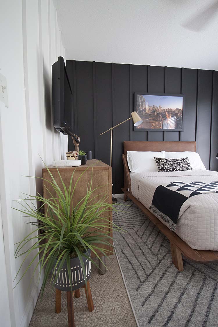 modern black and white bedroom