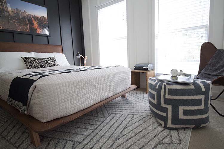 modern black and white bedroom