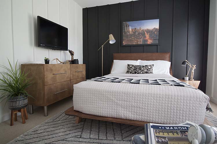 modern black and white bedroom