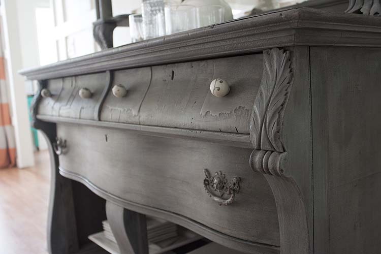 grey antique buffet drawers