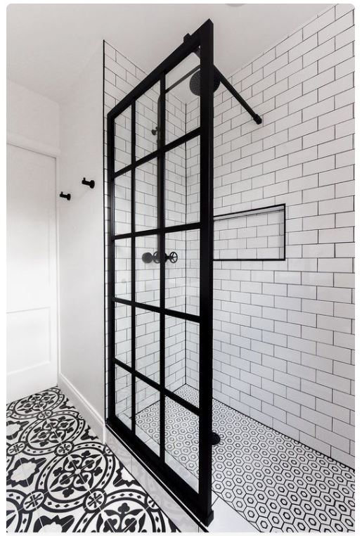 black grid shower door