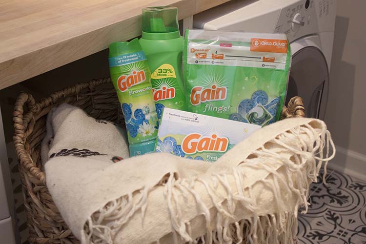 Gain laundry products in laundry basket