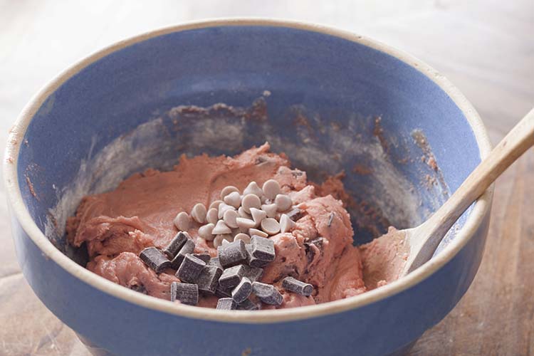 pink chocolate chip cookie dough