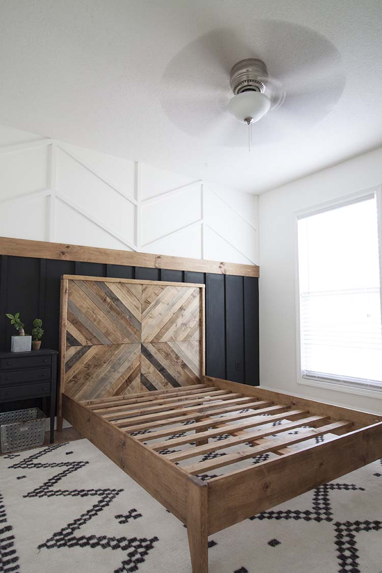 Herringbone reclaimed wood bed