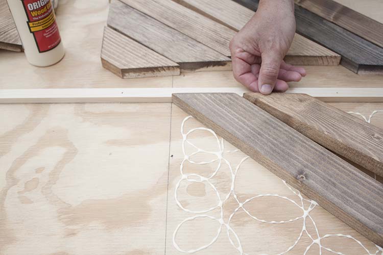 attaching wood pieces in herringbone pattern