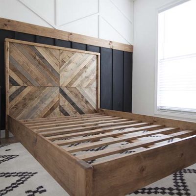 Herringbone reclaimed wood bed