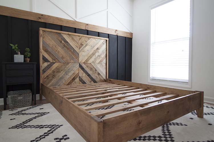 Herringbone reclaimed wood bed