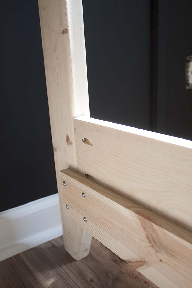 close up pocket holes unfinished bed frame