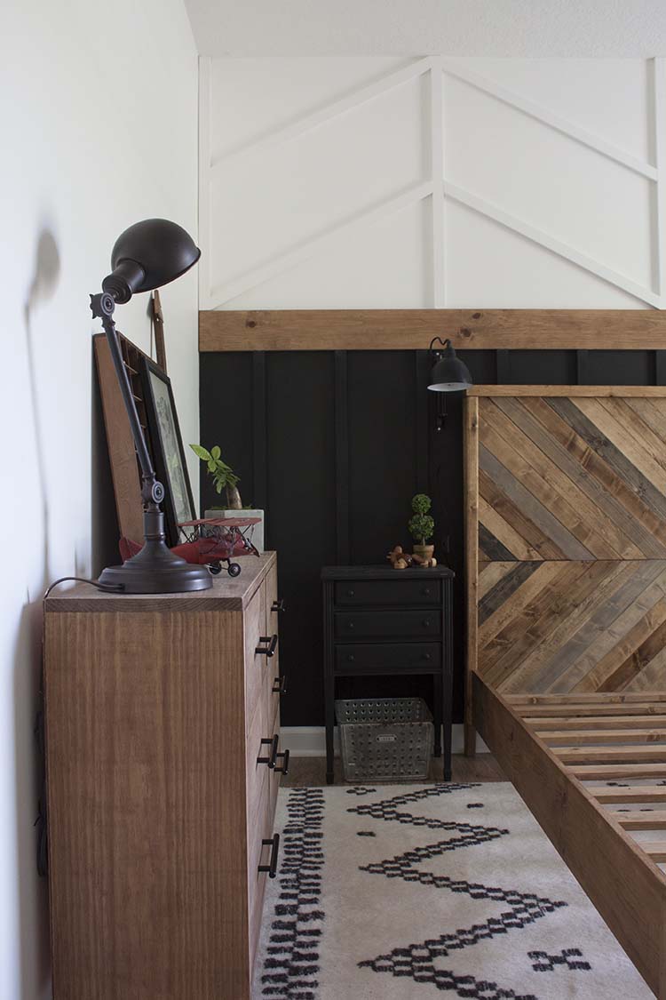 wooden dresser herringbone headboard