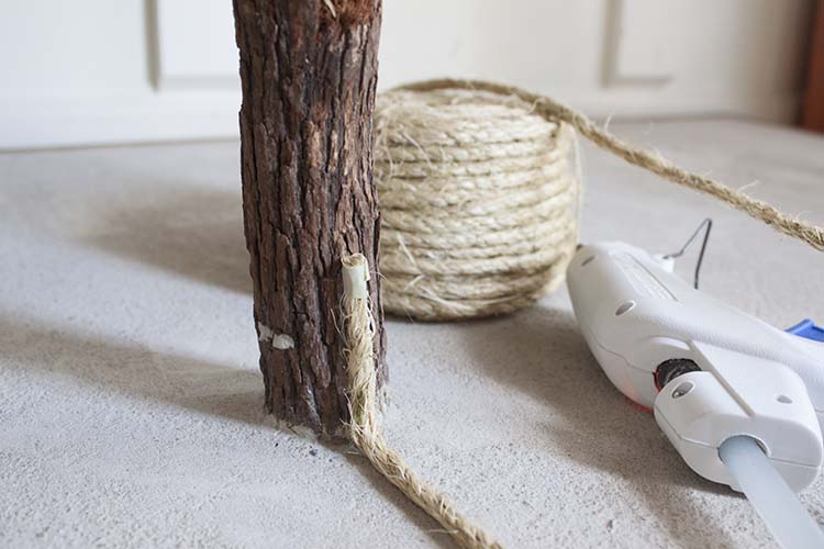 attaching jute rope to branches